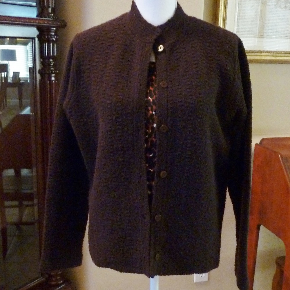 Cardigan Dark Brown Boucle EUC